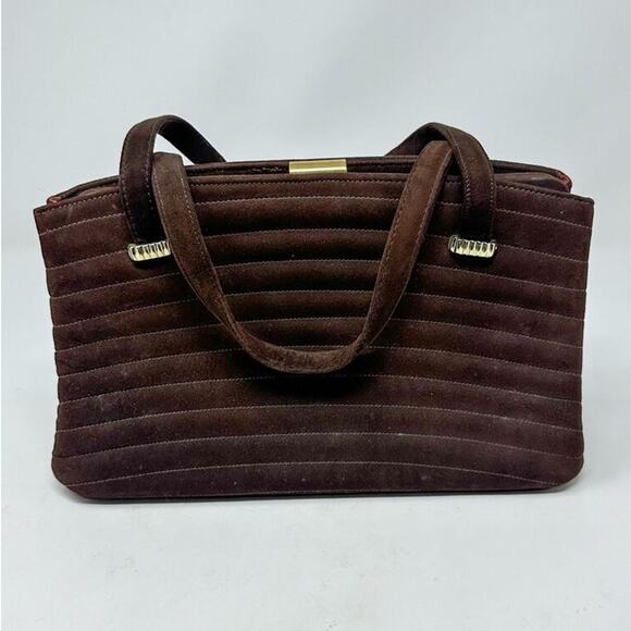 Mayer New York VINTAGE Faux Suede Handbag Brown Gold - Picture 1 of 12